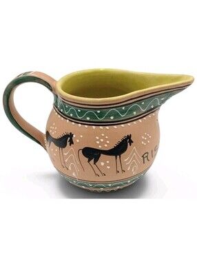 Hand Painted Italian Pottery Pitcher Horse Motif Folk Art Terracotta A-V Ristora